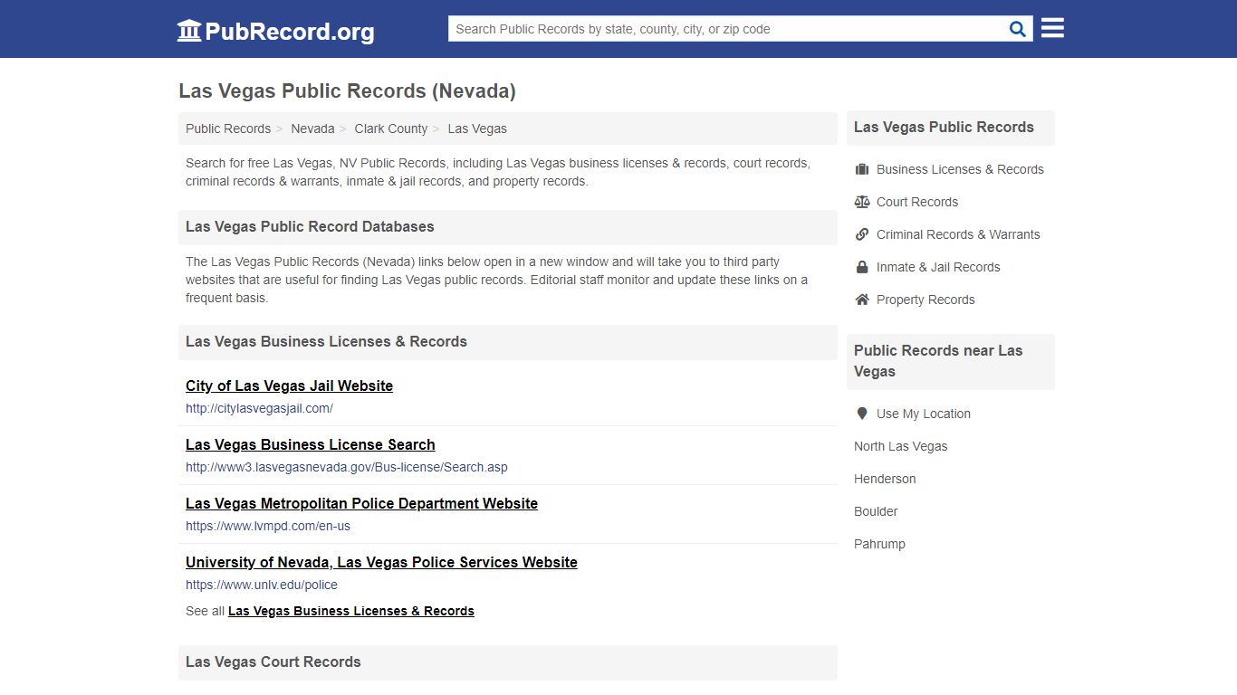 Free Las Vegas Public Records (Nevada Public Records) - PubRecord.org